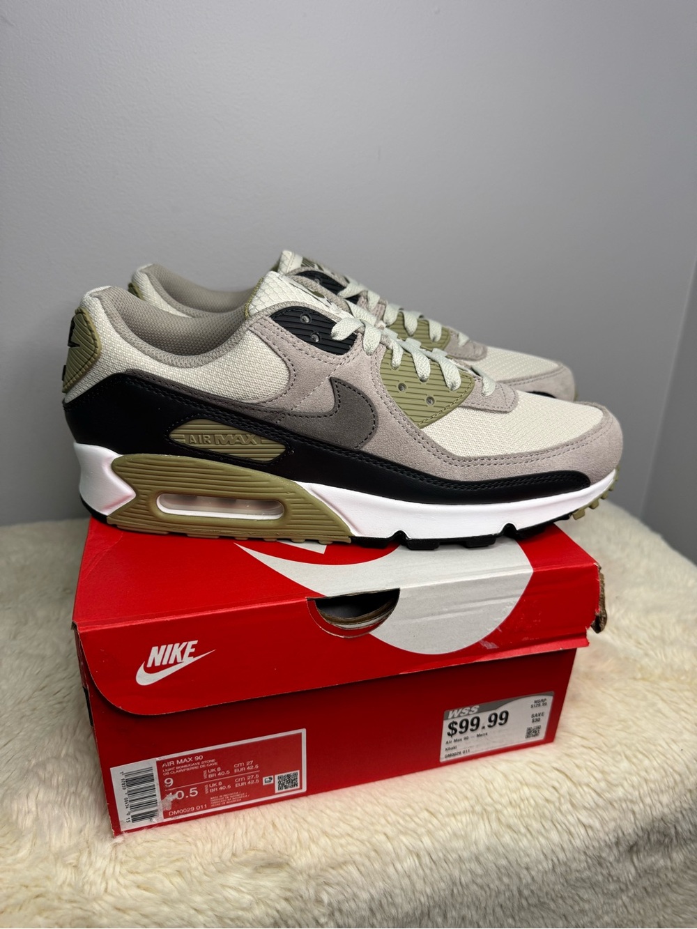 Nike Air Max 90 Neutral Olive Light Bone/College Grey Suede Sneakers DM0029-011 - Picture 2 of 6